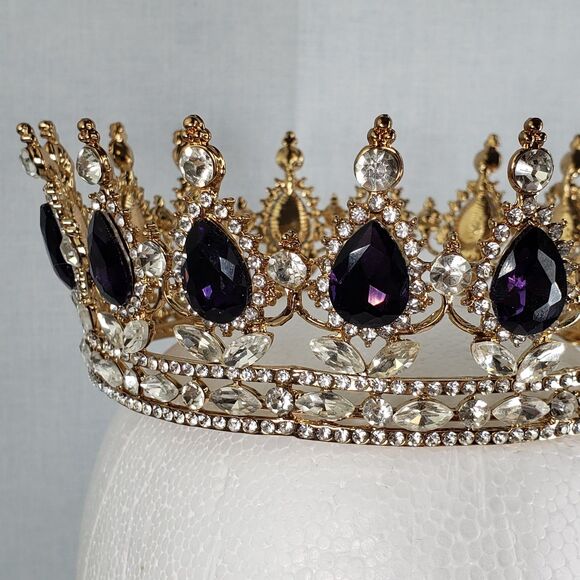 Signed K & K Luxury Retro Purple Crystal Bridal Crown Baroque Rhinestone Tiaras main image 8